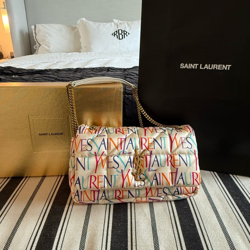 BNWT Saint Laurent Jamie Medium Satin Foulard “Carré Rive Gauche” Multicolor Bag